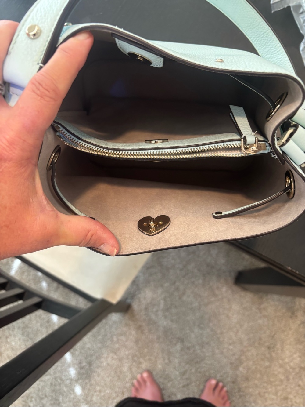 Kate Spade Leather Bucket Crossbody Bag in Light Blue with Rooster charm - Picture 7 of 9